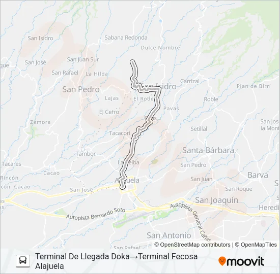 ALAJUELA - SAN LUIS - DOKA Bus Line Map
