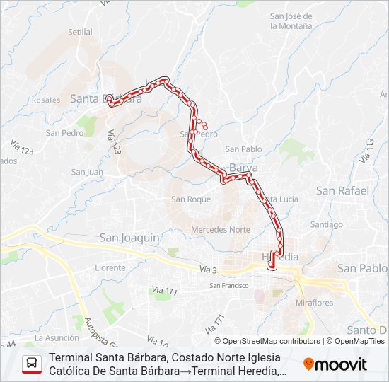 Mapa de HEREDIA - SANTA BÁRBARA de autobús