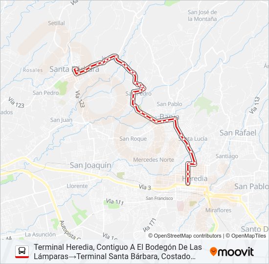 Mapa de HEREDIA - SANTA BÁRBARA de autobús