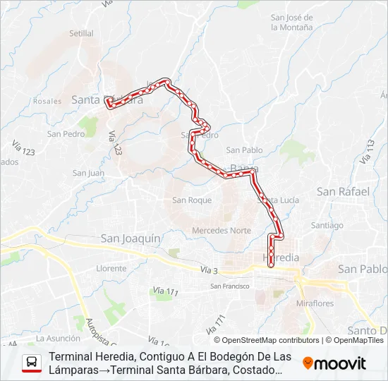 HEREDIA - SANTA BÁRBARA Bus Line Map
