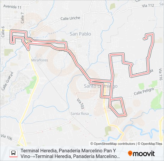 Mapa de HEREDIA - SANTO DOMINGO Y RAMALES de autobús