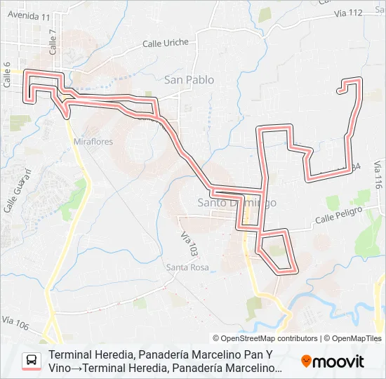 HEREDIA - SANTO DOMINGO Y RAMALES Bus Line Map