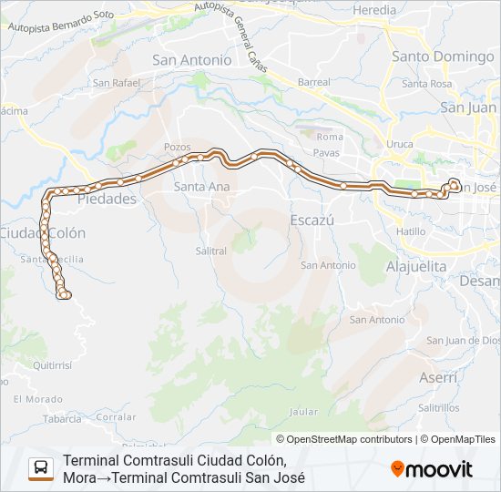 Mapa de SAN JOSÉ - CIUDAD COLÓN de autobús