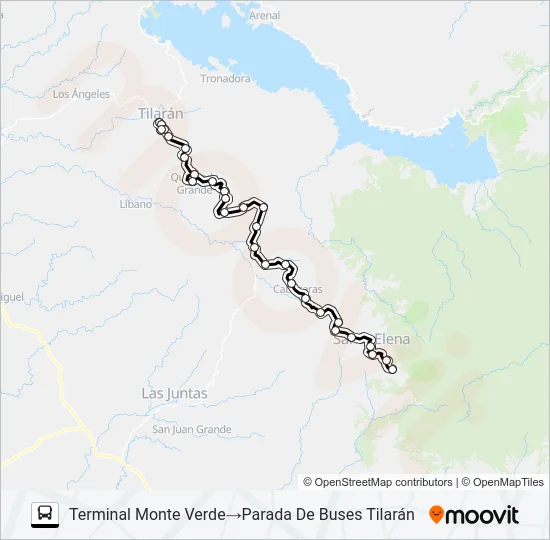 TILARAN - MONTEVERDE Bus Line Map
