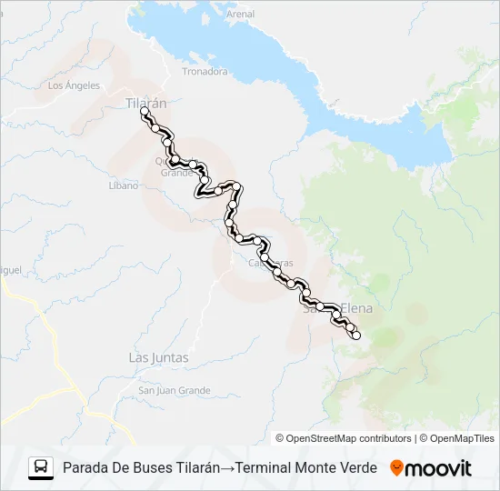 TILARAN - MONTEVERDE Bus Line Map