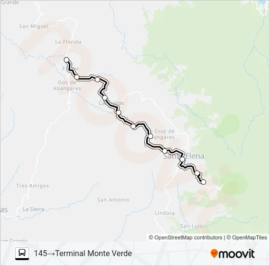 TILARAN - MONTEVERDE Bus Line Map