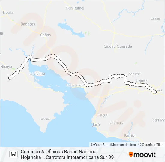SAN JOSÉ - HOJANCHA Bus Line Map