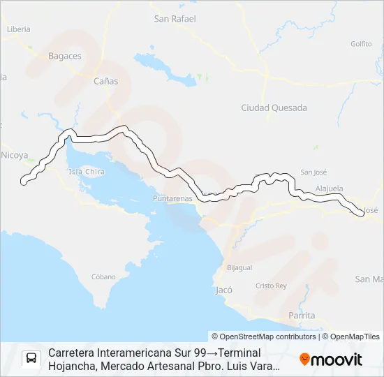 SAN JOSÉ - HOJANCHA Bus Line Map