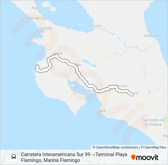 SAN JOSÉ - PLAYA FLAMINGO POR INTERAMERICANA Bus Line Map