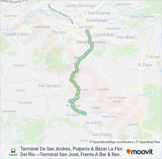 SAN JOSÉ - SAN ANDRÉS DE LEÓN CORTÉS Bus Line Map