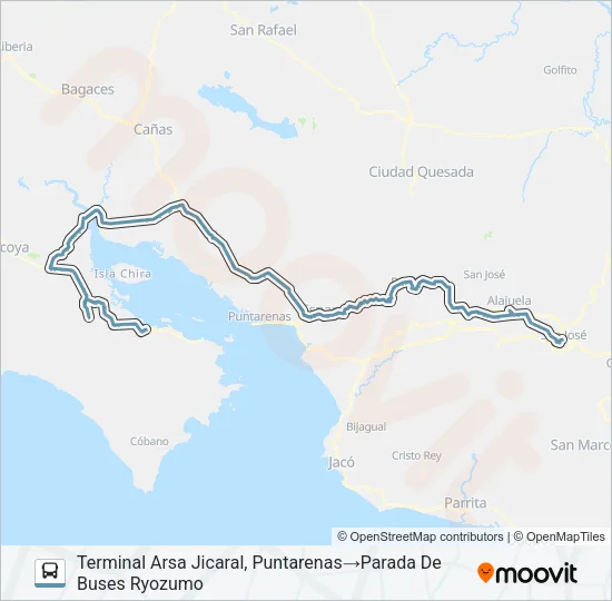 SAN JOSÉ - NANDAYURE - JICARAL Bus Line Map