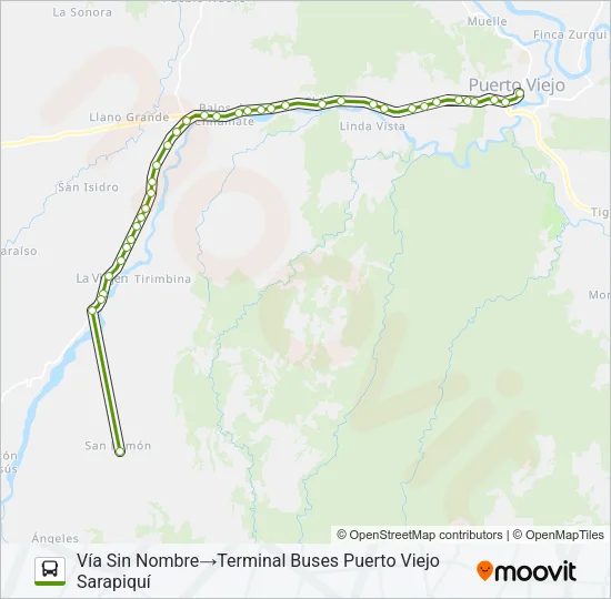 PUERTO VIEJO - SAN RAMÓN Bus Line Map