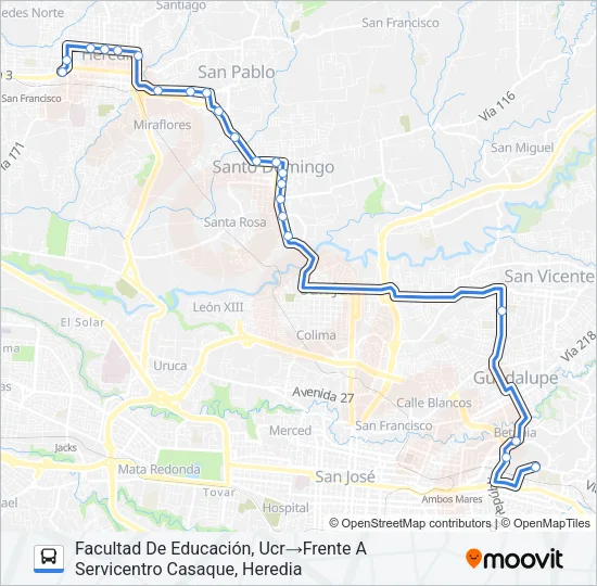 HEREDIA - UNIVERSIDAD DE COSTA RICA Bus Line Map
