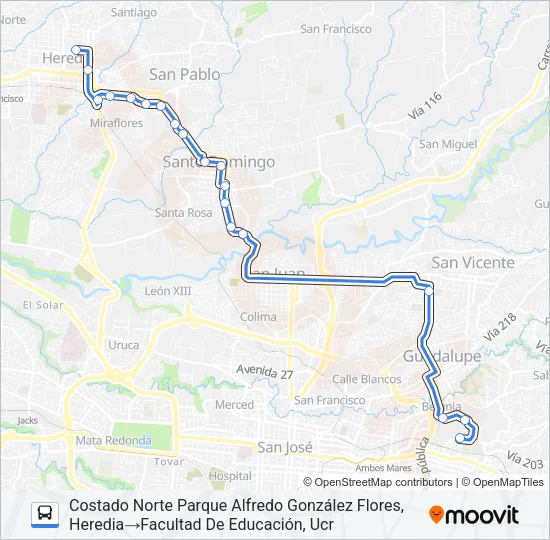 HEREDIA - UNIVERSIDAD DE COSTA RICA Bus Line Map