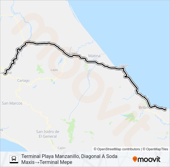 SAN JOSÉ - MANZANILLO Bus Line Map