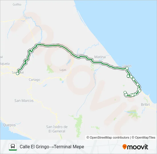 SAN JOSÉ - VALLE LA ESTRELLA Bus Line Map