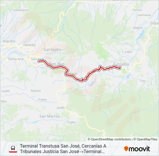 SAN JOSÉ - TURRIALBA EXPRESO Bus Line Map