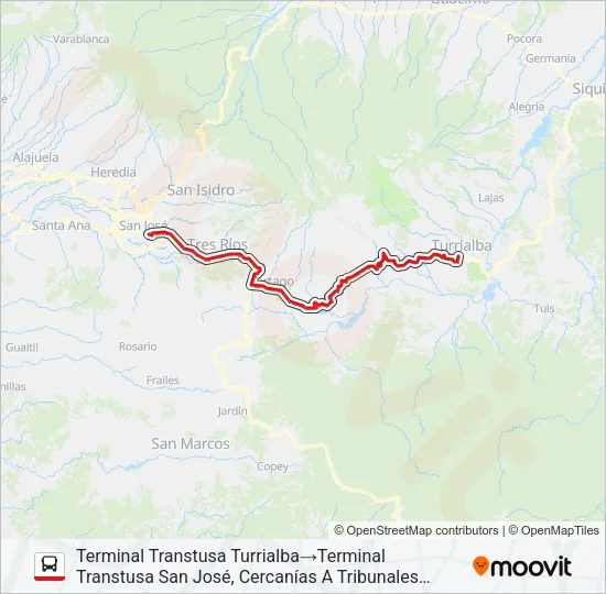 SAN JOSÉ - TURRIALBA EXPRESO Bus Line Map