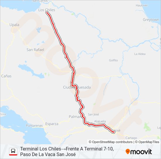 SAN JOSÉ - LOS CHILES Bus Line Map