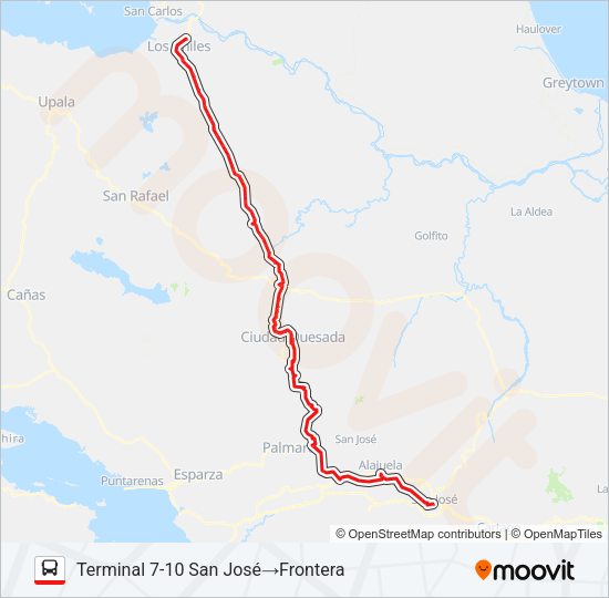 SAN JOSÉ - LOS CHILES Bus Line Map