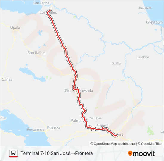 SAN JOSÉ - LOS CHILES Bus Line Map