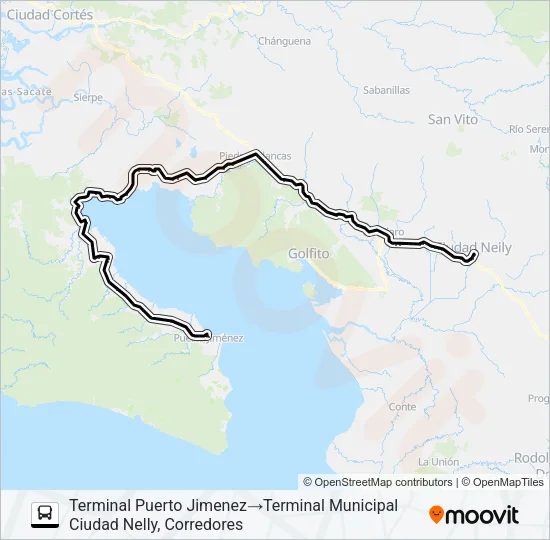 CIUDAD NEILY - PUERTO JIMÉNEZ Bus Line Map