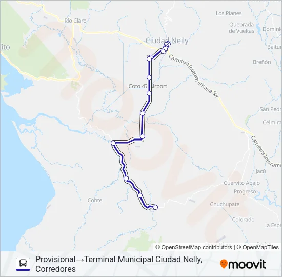 CIUDAD NEILY - NARANJO (POR CAMPIÑA) Bus Line Map