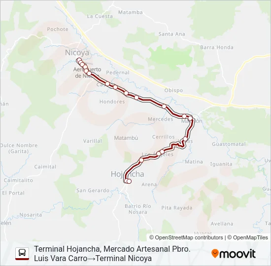 NICOYA - HOJANCHA Bus Line Map