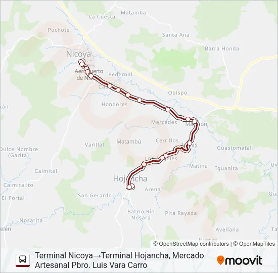 NICOYA - HOJANCHA Bus Line Map