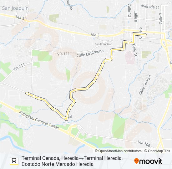 HEREDIA - CENADA X CARPINTERA Bus Line Map