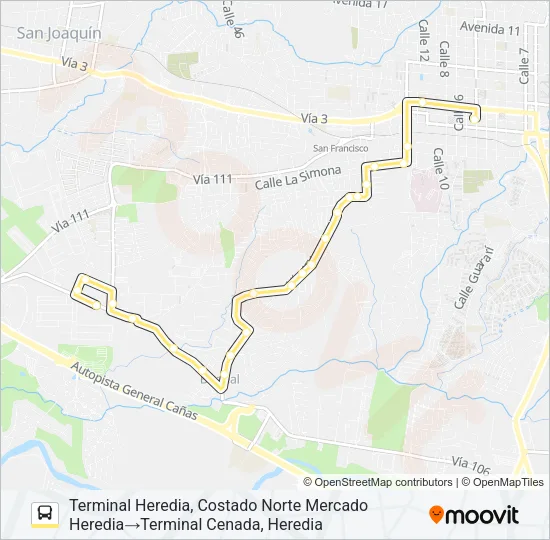 HEREDIA - CENADA X CARPINTERA Bus Line Map