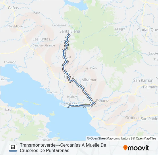 PUNTARENAS - MONTEVERDE Bus Line Map