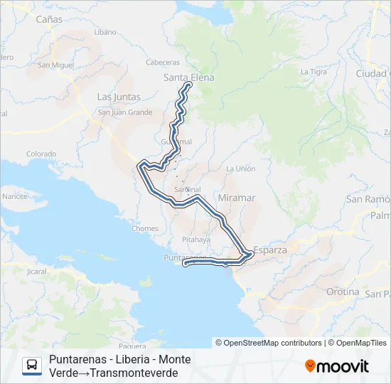 PUNTARENAS - MONTEVERDE Bus Line Map