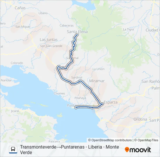 PUNTARENAS - MONTEVERDE Bus Line Map