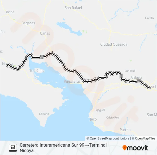 SAN JOSÉ - NICOYA Bus Line Map