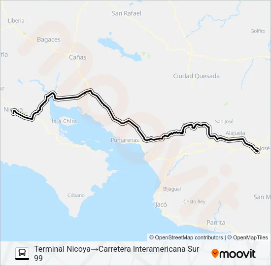 SAN JOSÉ - NICOYA Bus Line Map
