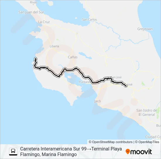 SAN JOSÉ - FLAMINGO POR PUENTE Bus Line Map