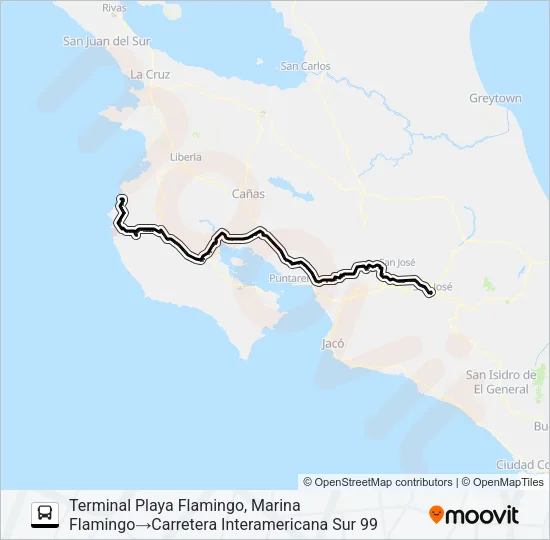 SAN JOSÉ - FLAMINGO POR PUENTE Bus Line Map