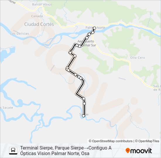 PALMAR NORTE - SIERPE Bus Line Map