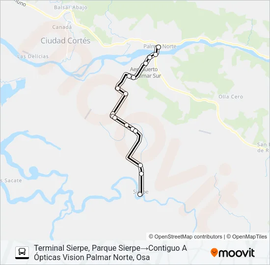 PALMAR NORTE - SIERPE Bus Line Map