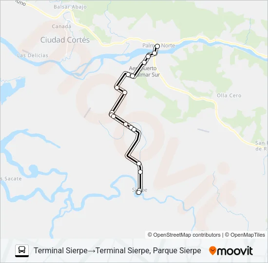 PALMAR NORTE - SIERPE Bus Line Map