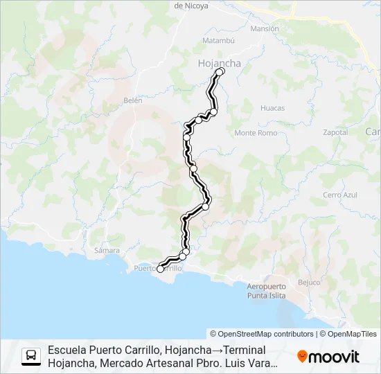 HOJANCHA - PUERTO CARRILLO Bus Line Map