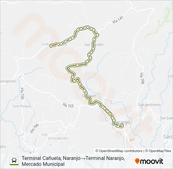 Mapa de NARANJO - SAN JUANILLO de autobús