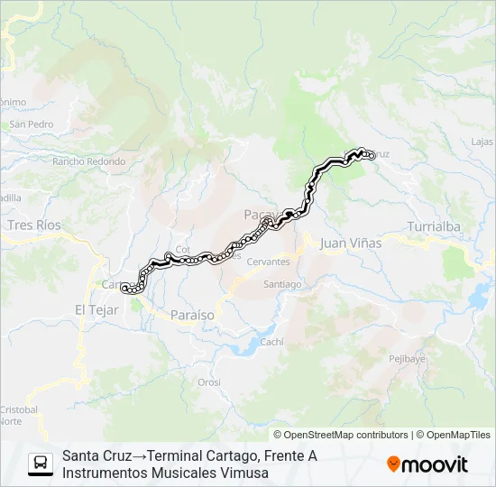 CARTAGO - SANTA CRUZ Bus Line Map