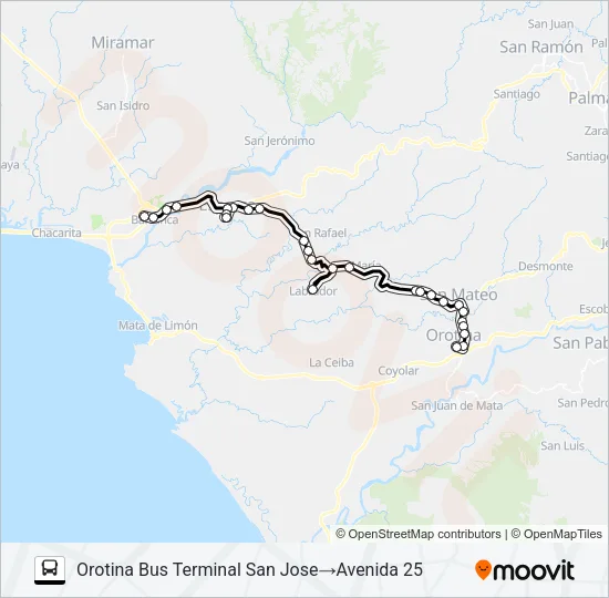 PUNTARENAS - OROTINA POR ESPARZA Bus Line Map