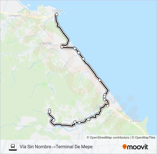 LIMÓN - VALLE LA ESTRELLA Bus Line Map