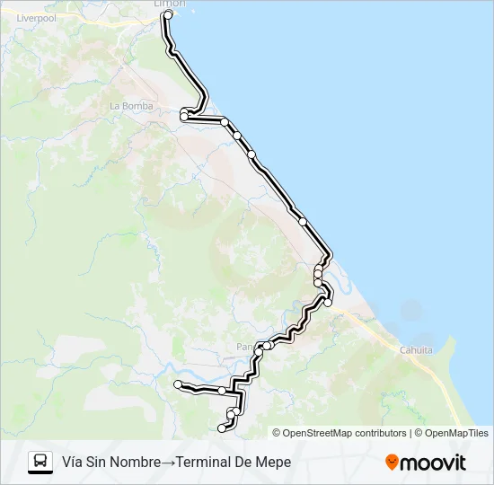 LIMÓN - VALLE LA ESTRELLA Bus Line Map