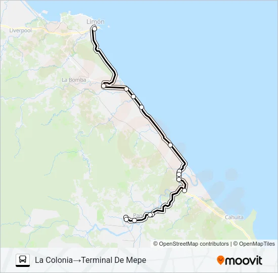LIMÓN - VALLE LA ESTRELLA Bus Line Map