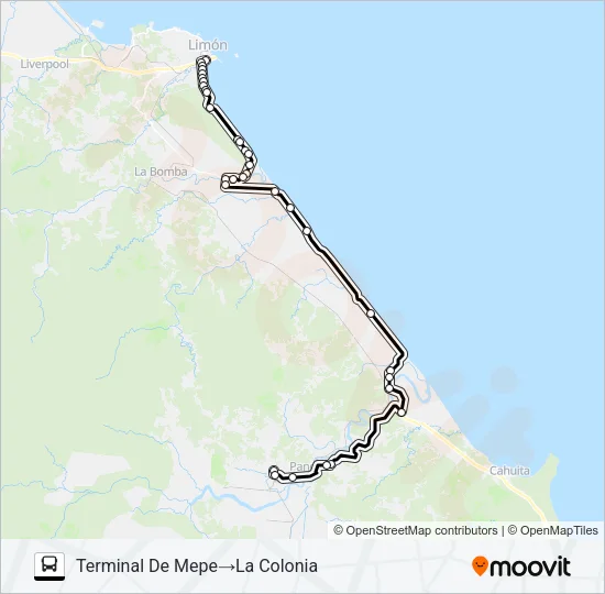 LIMÓN - VALLE LA ESTRELLA Bus Line Map