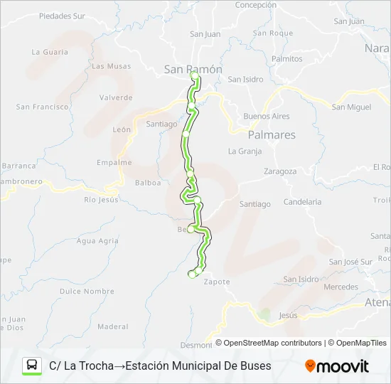 Mapa de SAN RAMÓN - LLANO BRENES de autobús